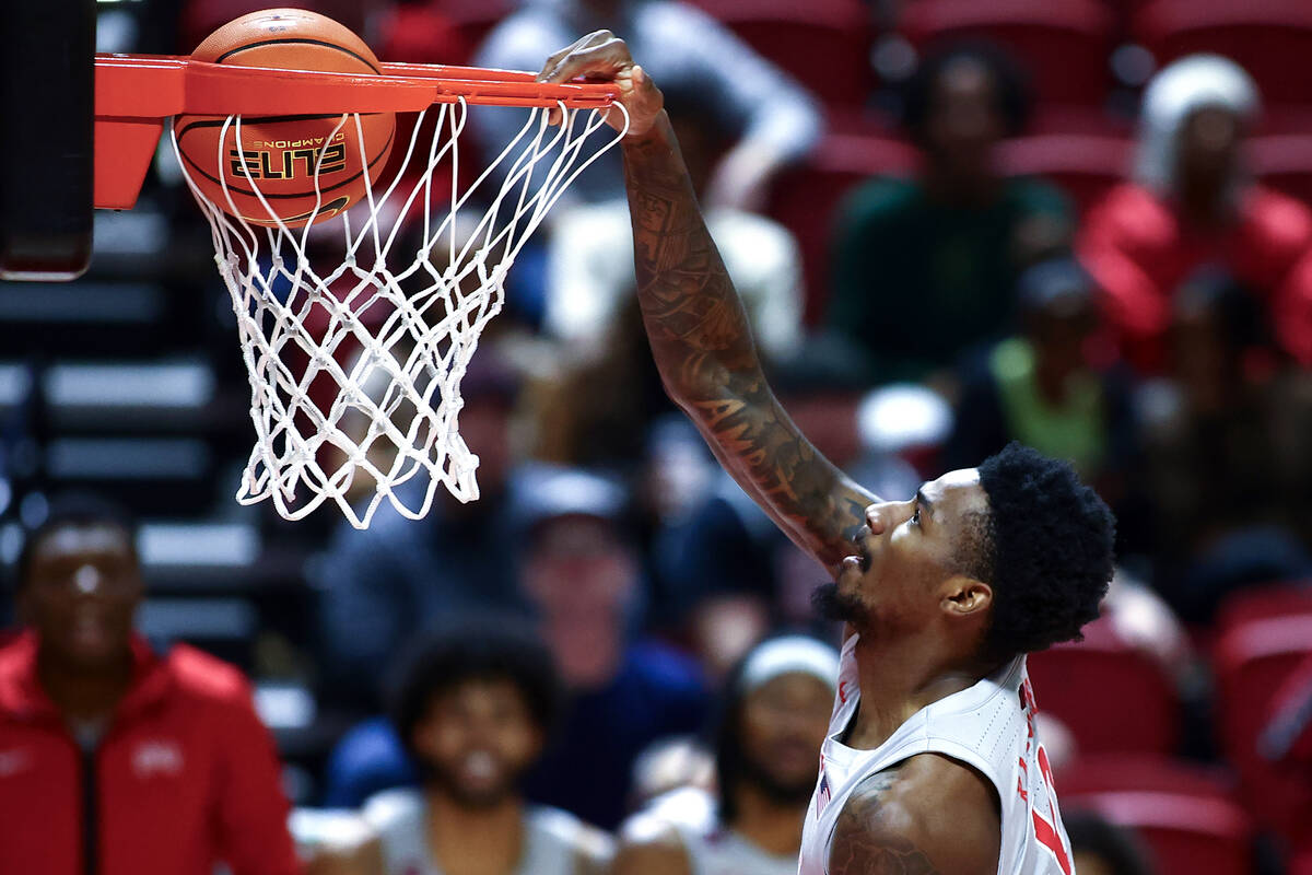 UNLV Rebels forward Kalib Boone (10) scores during the second half of an NCAA college basketbal ...