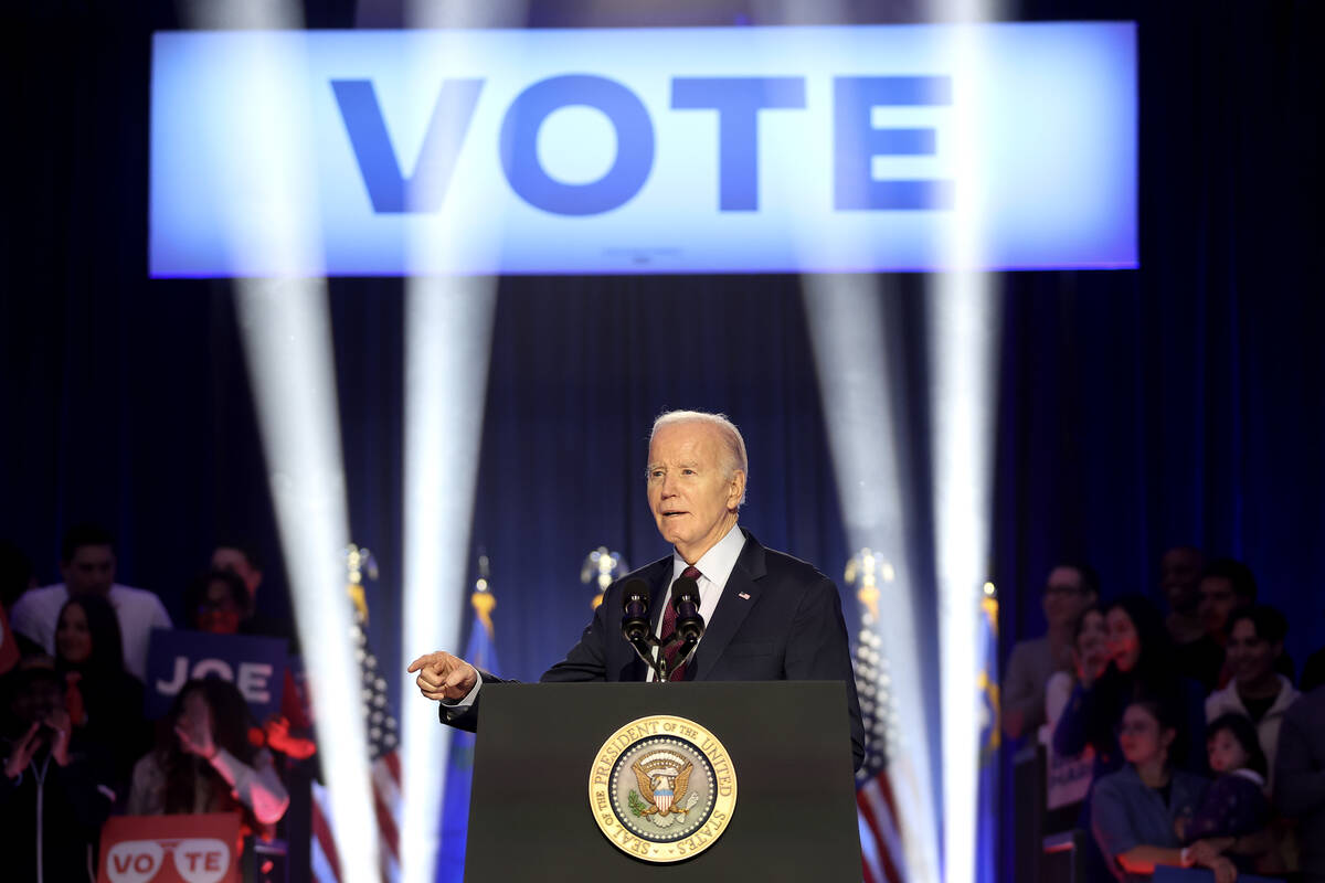 President Joe Biden speaks during a campaign event ahead of the Nevada presidential preference ...