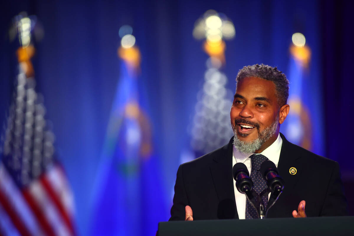 Rep, Steven Horsford, D-Nev., speaks before President Joe Biden during a campaign event ahead o ...