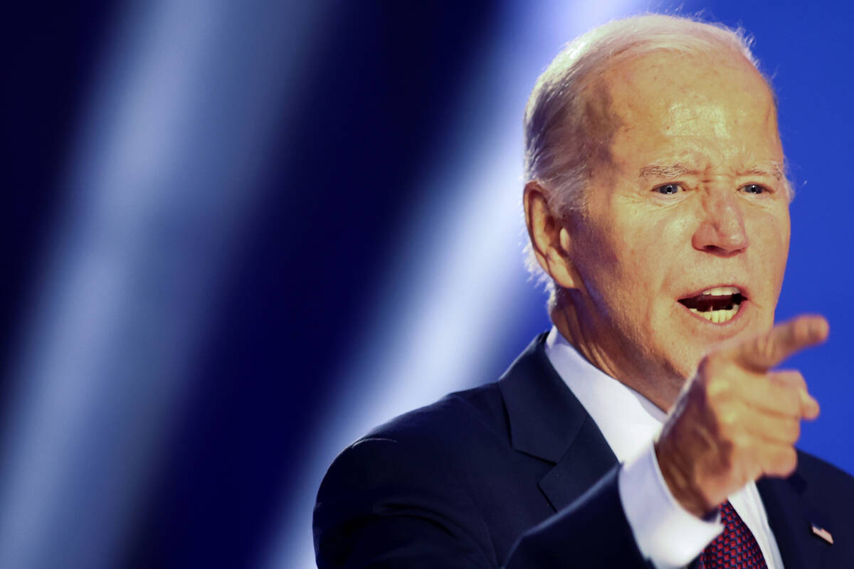 President Joe Biden speaks during a campaign event ahead of the Nevada presidential preference ...