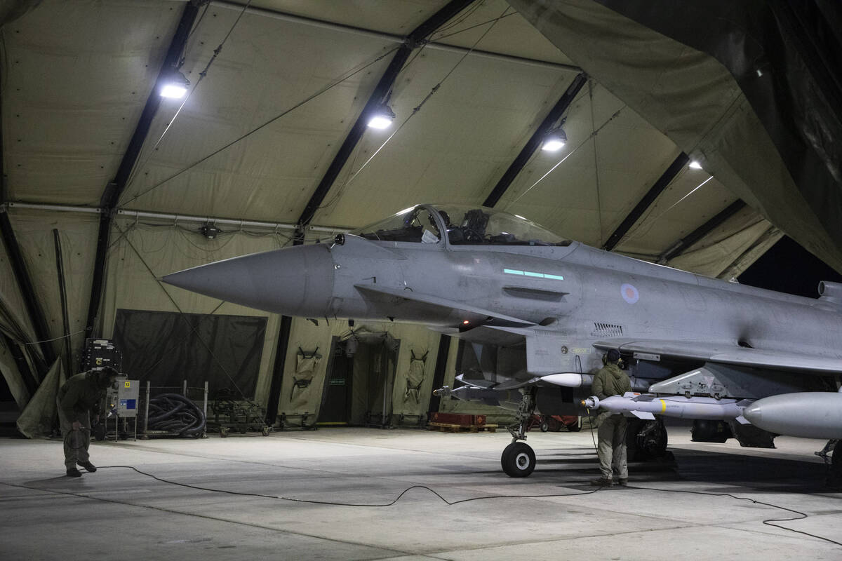 In this image provided the Ministry of Defence, an RAF Typhoon FRG4 aircraft is prepared to con ...