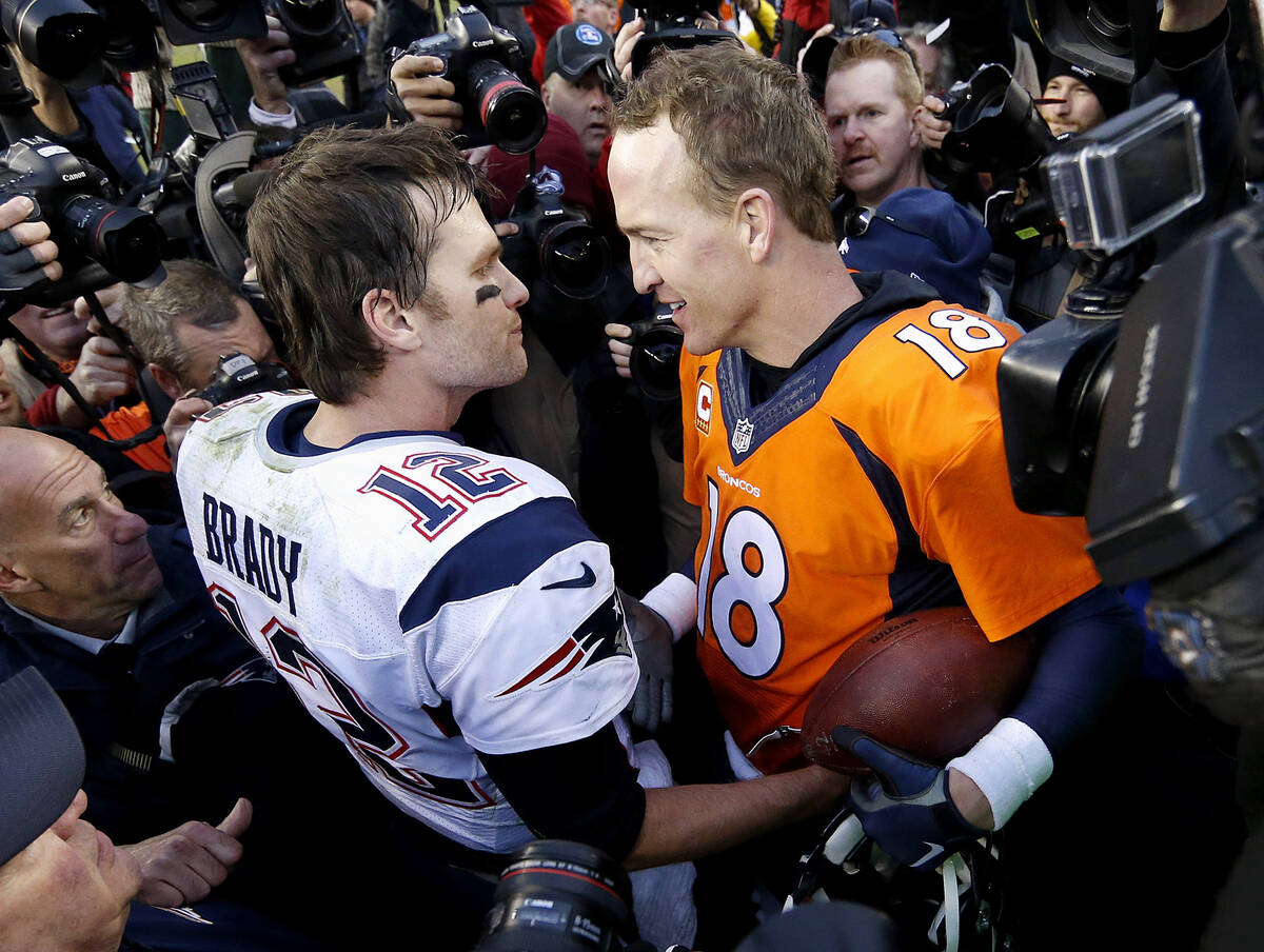 FILE - In this Jan. 24, 2016, file photo, New England Patriots quarterback Tom Brady, left, and ...