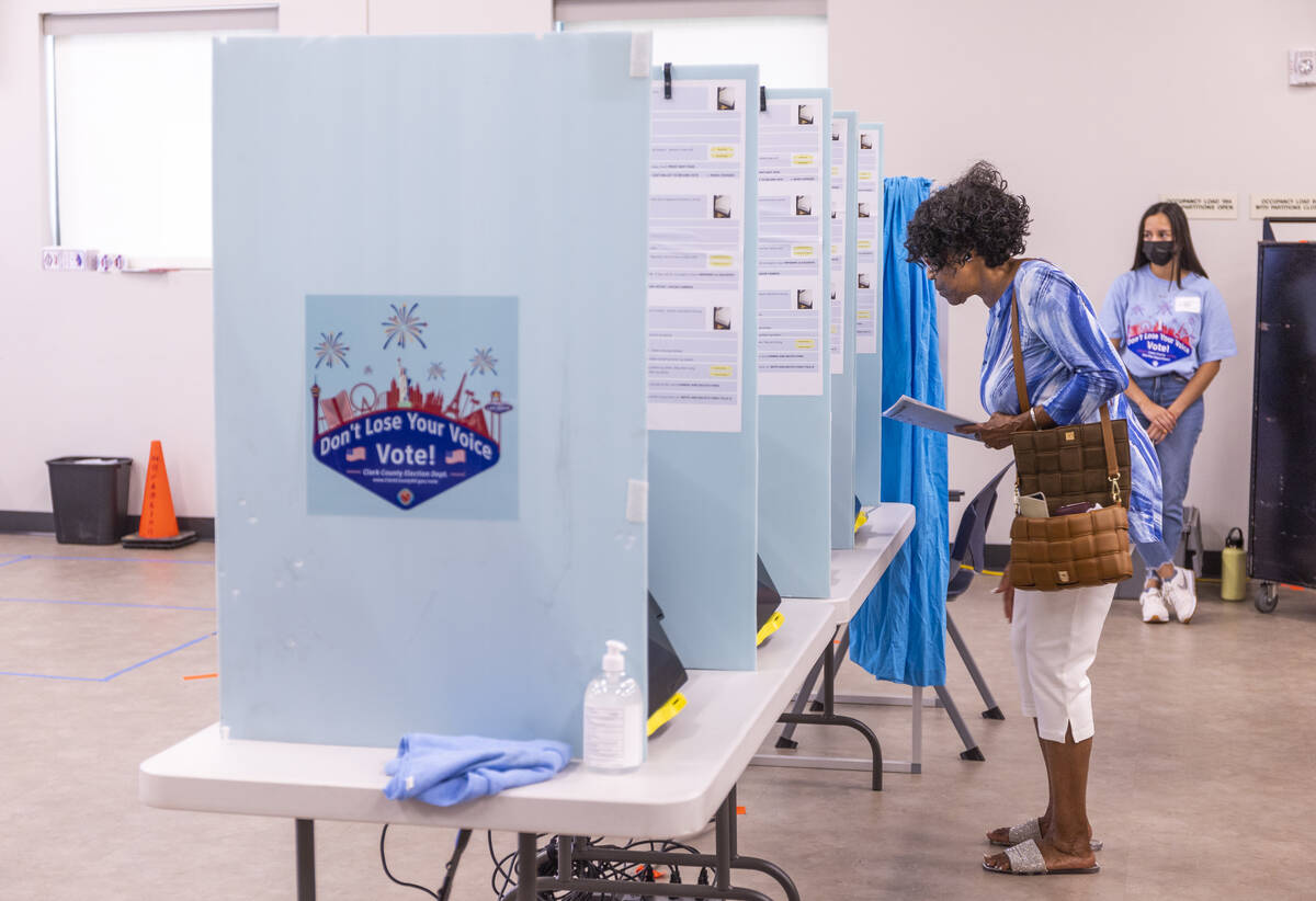 Voting for the Nevada primary election takes place at Veterans Memorial Leisure Center on Tuesd ...