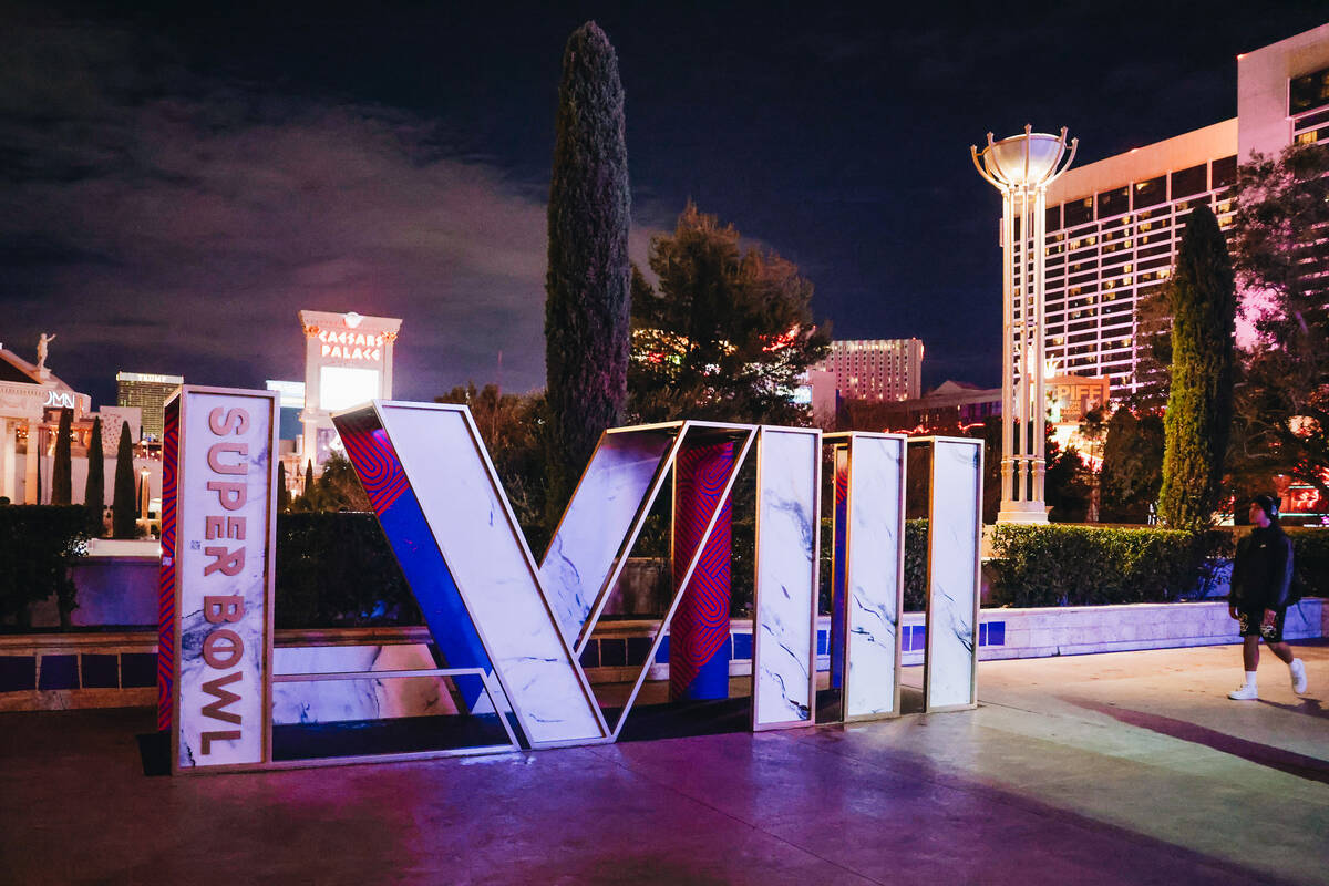 Caesars Palace is decorated for the Super Bowl on Sunday, Feb. 4, 2024, in Las Vegas. (Madeline ...