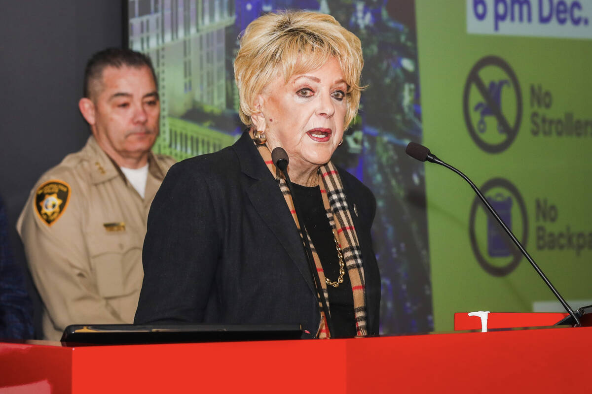 Las Vegas Mayor Carol Goodman speaks during the New Year's Eve Safety 2023 Press Conference hel ...