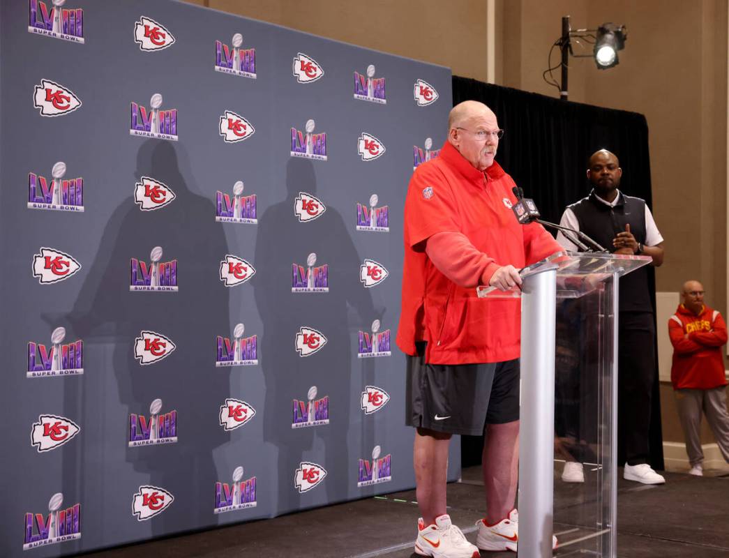 Kansas City Chiefs coach Andy Reid talks with the news media at Westin Lake Las Vegas in Hender ...