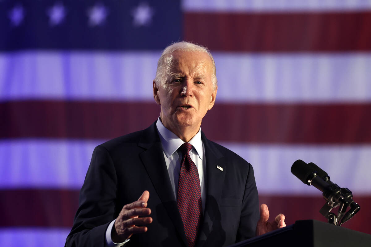 President Joe Biden speaks during a campaign event ahead of the Nevada presidential preference ...