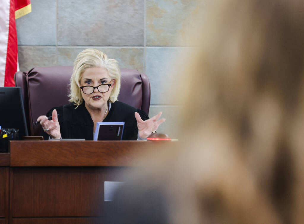 District Court Judge Michelle Leavitt addresses the court at a hearing for Robert Telles, the f ...