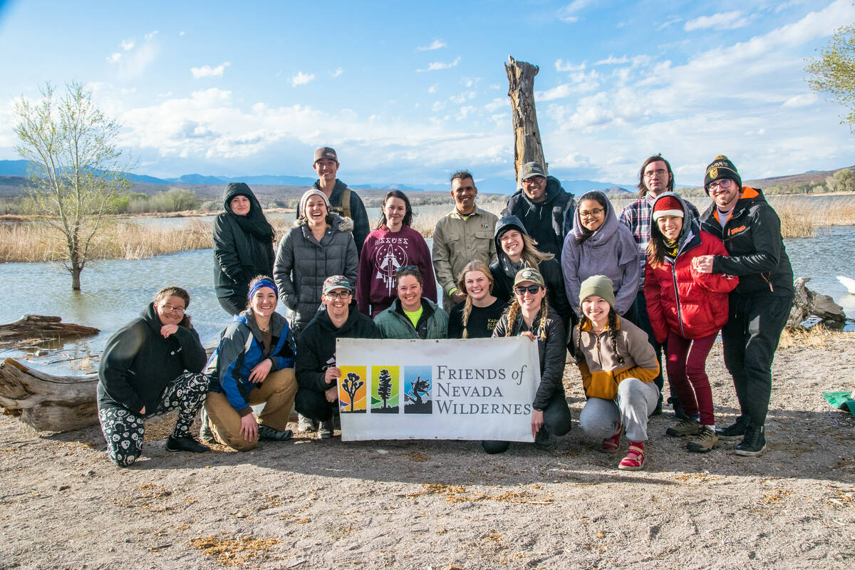 Students on an Alternative Spring Break trip pose for a group photo. (Friends of Nevada Wilderness)