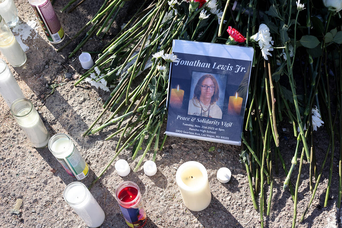 A memorial for Rancho High School student Jonathan Lewis Jr., who was killed in a mob beating, ...