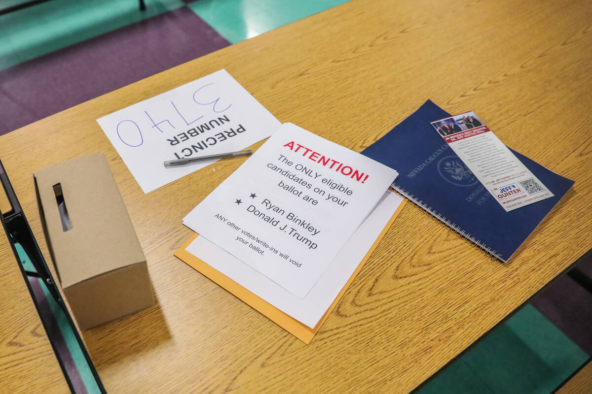 A caucus center in Summerlin, as seen during the Nevada GOP caucus on Thursday, Feb. 8, 2024 in ...