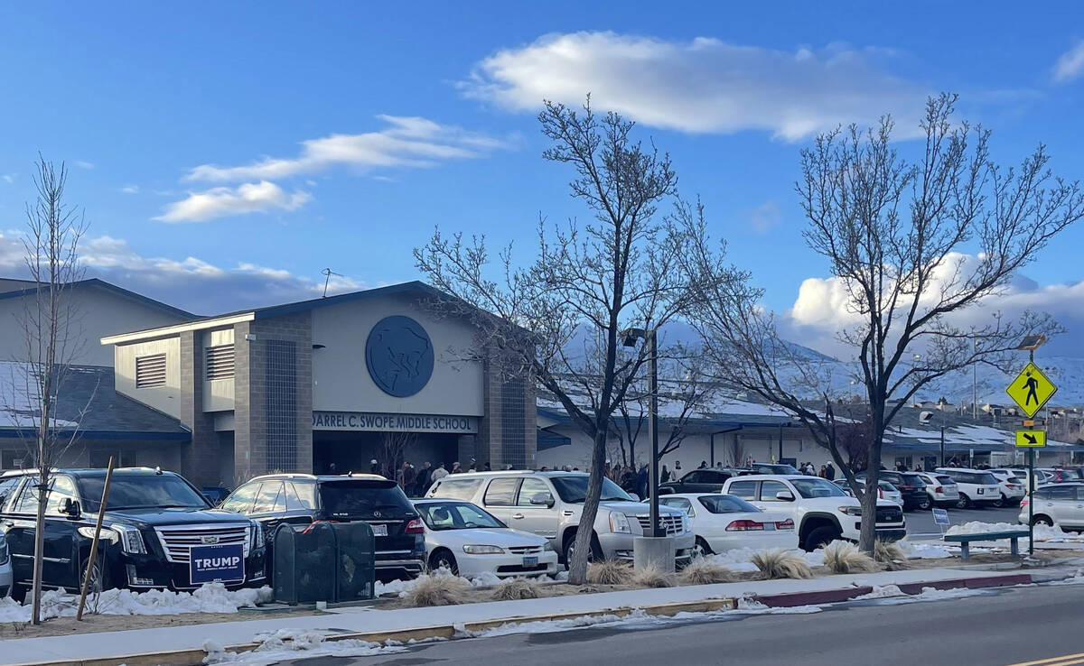 By 4:42 p.m. Thursday, many more caucusgoers had arrived at Swope Middle School in Reno. (Madis ...