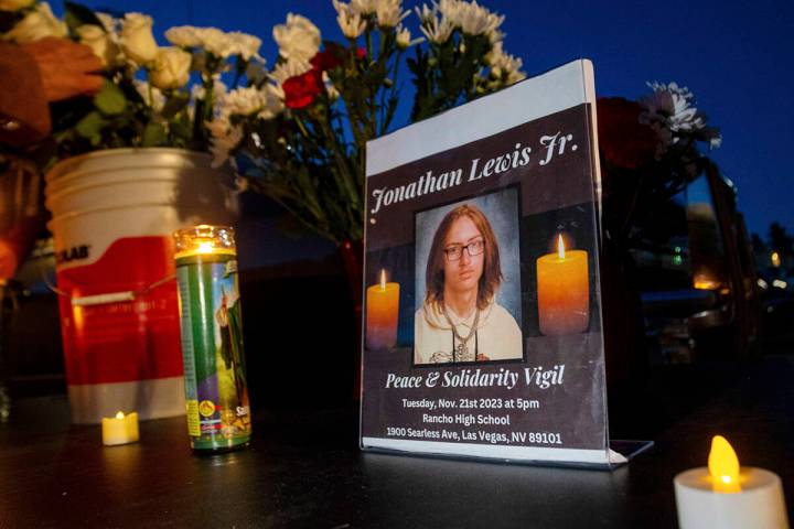 FILE - A memorial for Jonathan Lewis Jr. is set up in an alleyway near Rancho High School in ea ...