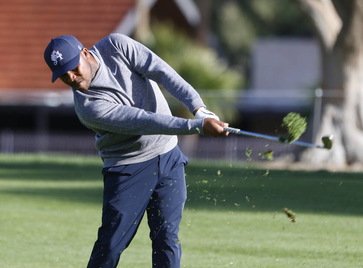 Harold Varner III of team Aces GC drives to the 3rd green during the first round of LIV Golf La ...