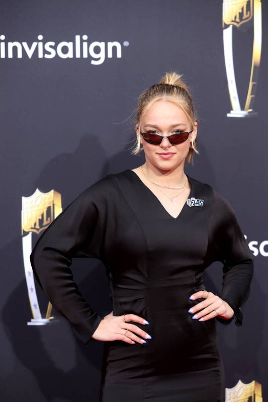 Allison Gandlin, one of the NFL Flag Football players of the year, walks on the red carpet befo ...