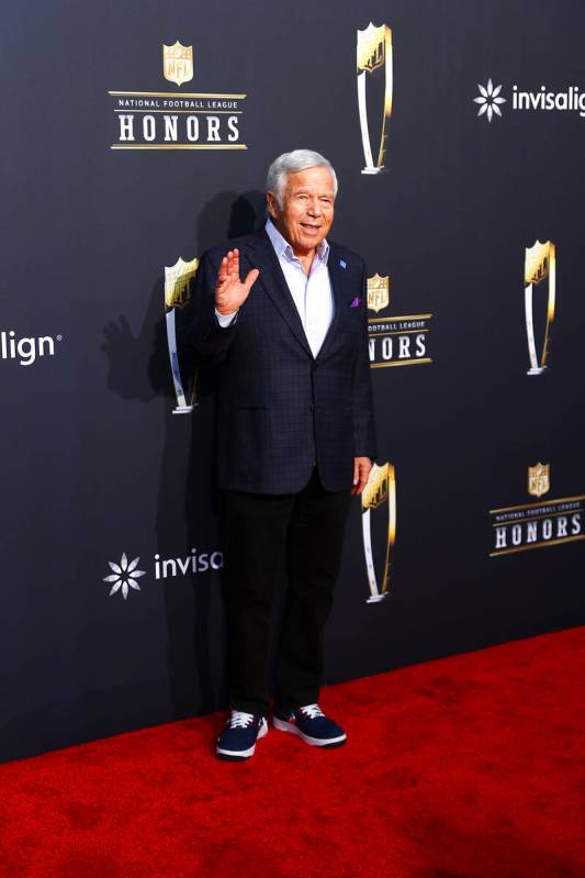 Robert Kraft, CEO of the New England Patriots, walks on the red carpet before the annual NFL Ho ...