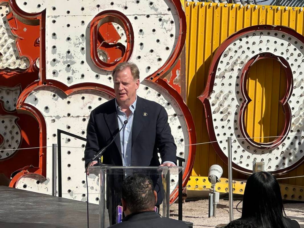 NFL Commissioner Roger Goodell speaks to a crowd at the Neon Museum in downtown Las Vegas, Thur ...