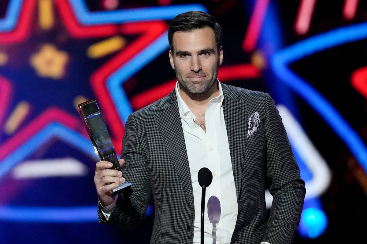 Cleveland Browns' Joe Flacco, AP comeback player of the year speaks during the NFL Honors award ...