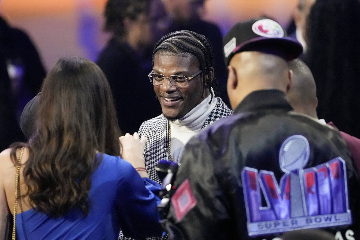 Baltimore Ravens' Lamar Jackson, arrives for the NFL Honors award show ahead of the Super Bowl ...