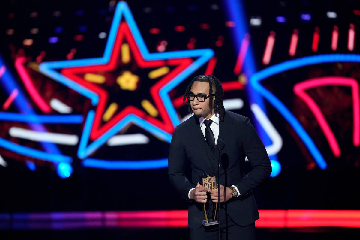 Houston Texans' C.J. Stroud, AP offensive rookie of the year speaks during the NFL Honors award ...