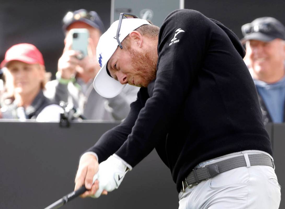 Talor Gooch of team Smash GC drives off the tee during the second round of LIV Golf Las Vegas t ...