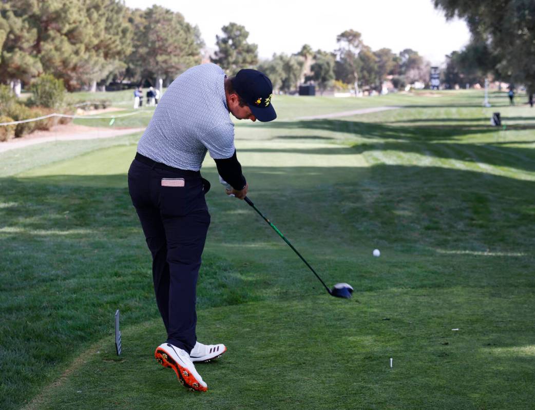 Lucas Herbert of team Ripper GC drives off the tee during the second round of LIV Golf Las Ve ...