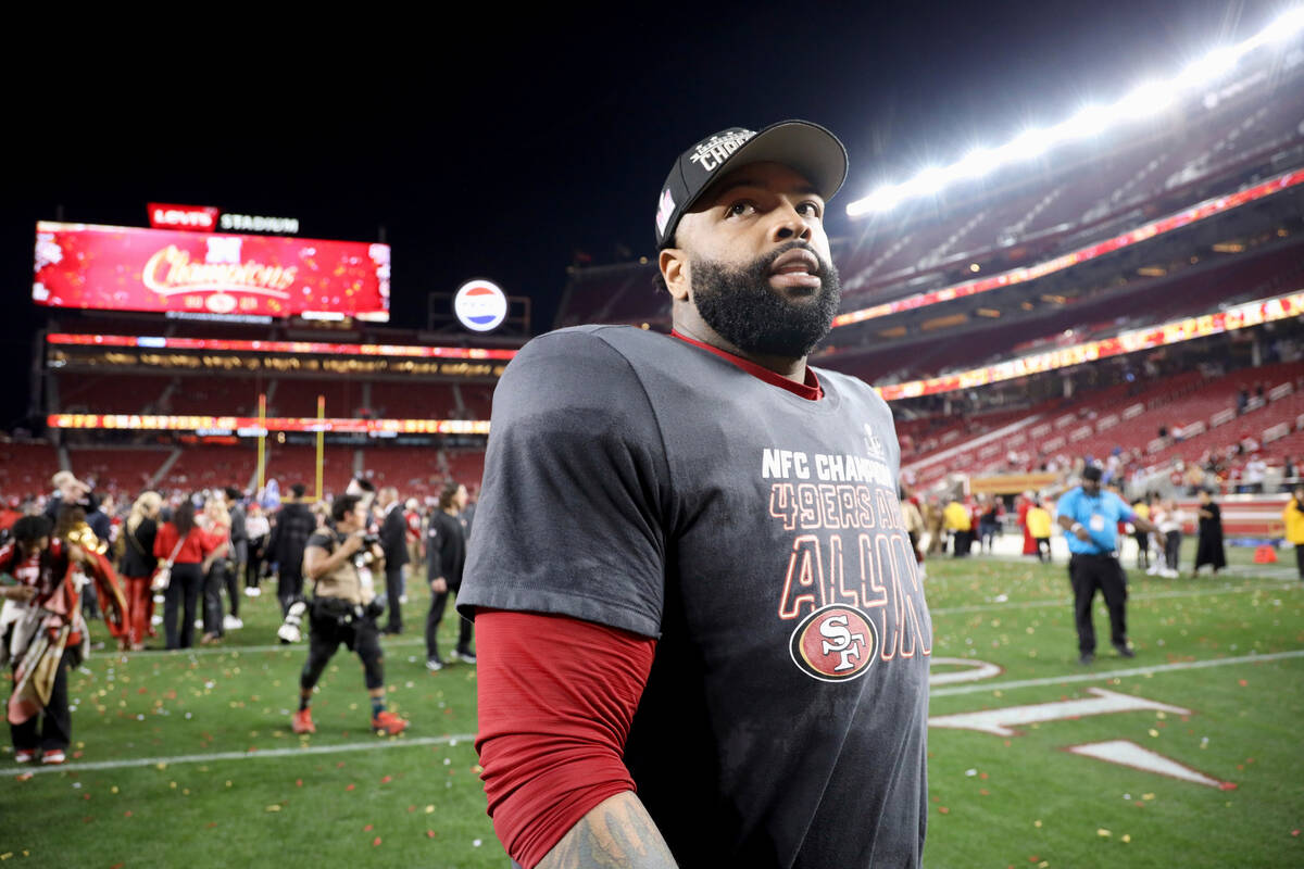 San Francisco 49ers offensive tackle Trent Williams (71) walks on the field after the NFC Champ ...