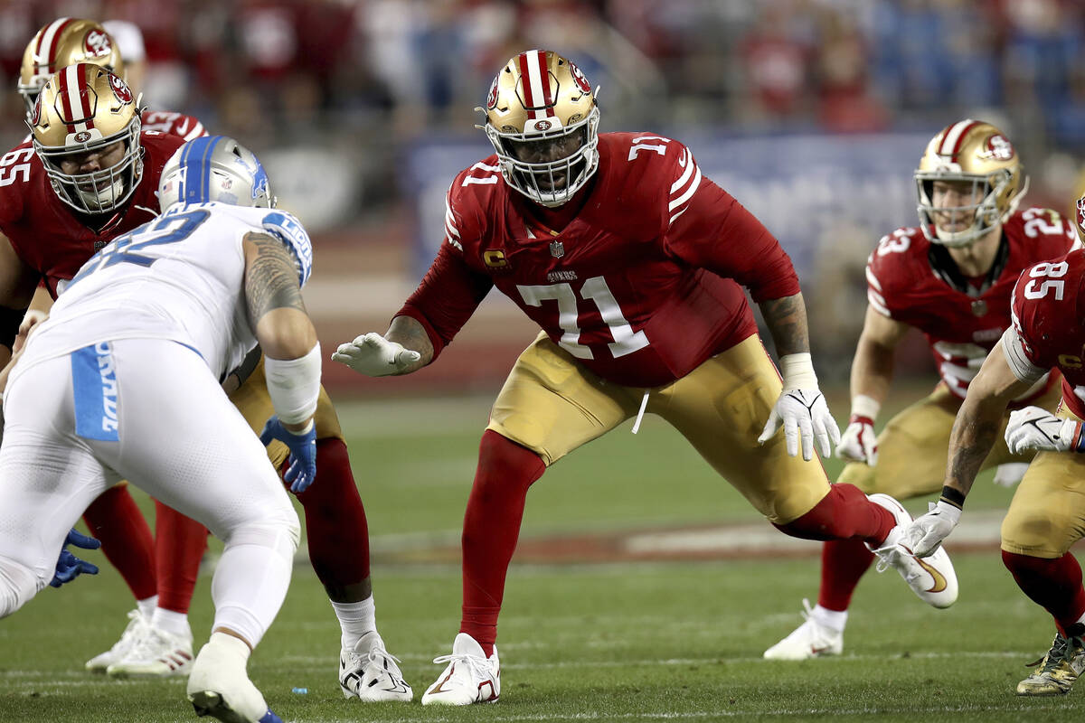 San Francisco 49ers offensive tackle Trent Williams (71) blocks during the NFC Championship NFL ...