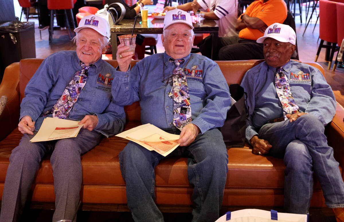 Members of the Never Miss a Super Bowl Club, from left, Tom Henschel, 82, Don Crisman, 87, and ...