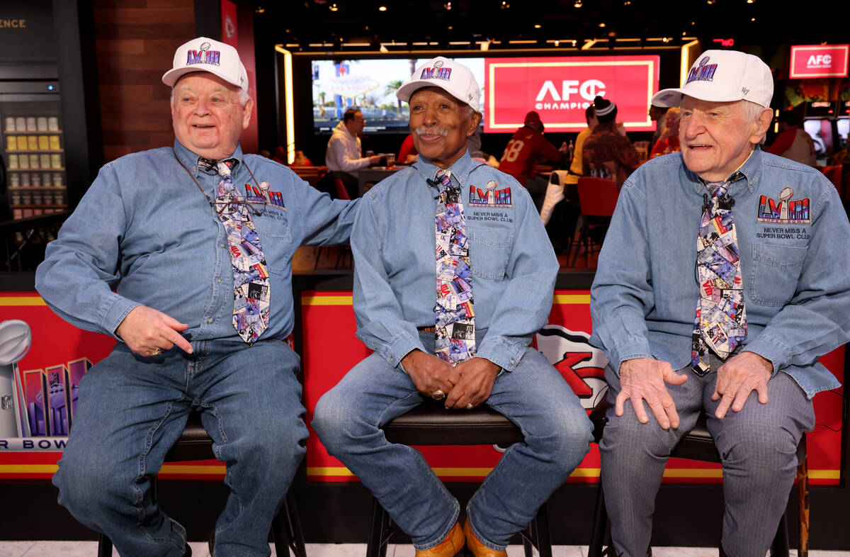 Members of the Never Miss a Super Bowl Club, from left, Don Crisman, 87, Gregory Eaton, 84, and ...