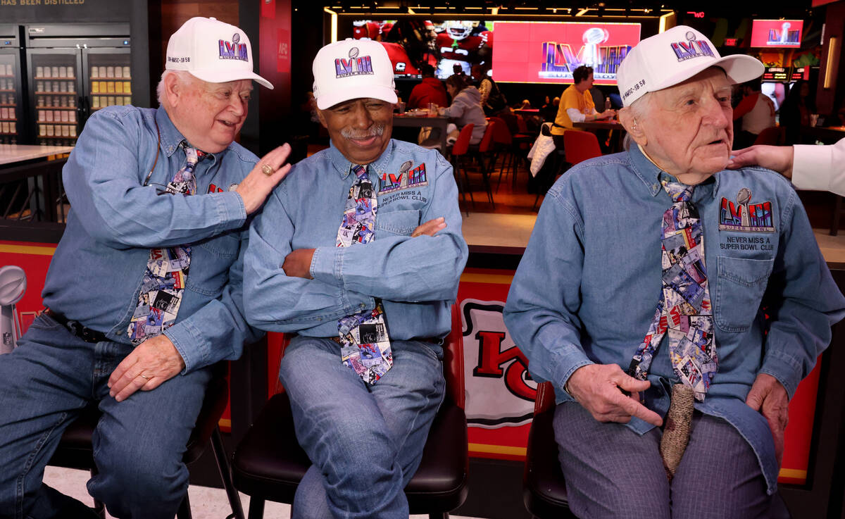 Members of the Never Miss a Super Bowl Club, from left, Don Crisman, 87, Gregory Eaton, 84, and ...