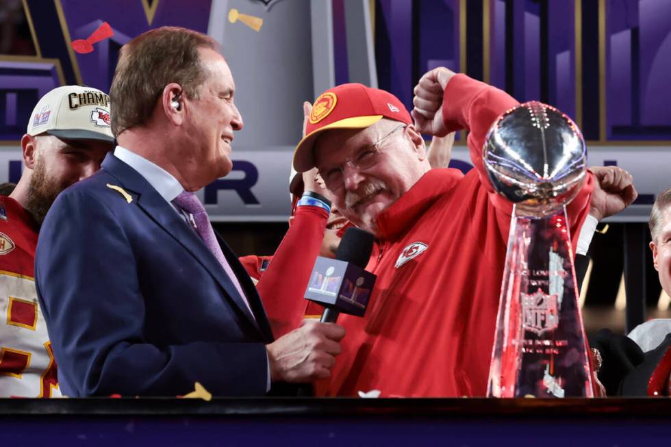 Kansas City Chiefs head coach Andy Reid celebrates their victory over the San Francisco 49ers i ...