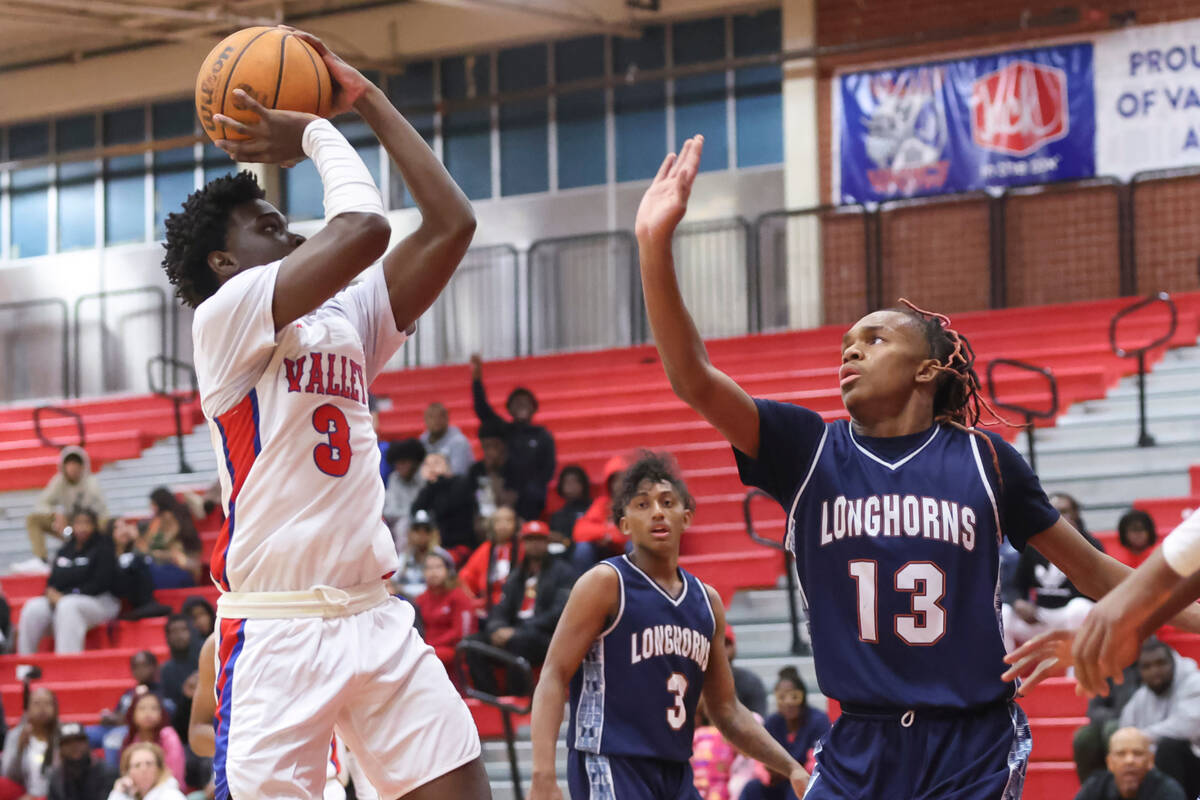 Valley's Elijah Flowers (3) shoots against Legacy's Rahjon Chambers (13) during the first half ...