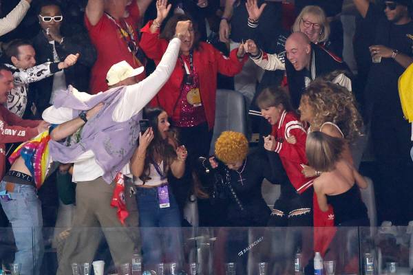 Taylor Swift and others celebrate the Kansas City Chiefs defeating the San Francisco 49ers in o ...