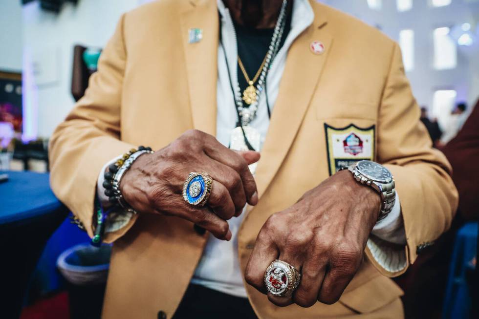 NFL Hall of Fame and former Kansas City Chiefs player Bobby Bell shows off his Pro Football Hal ...