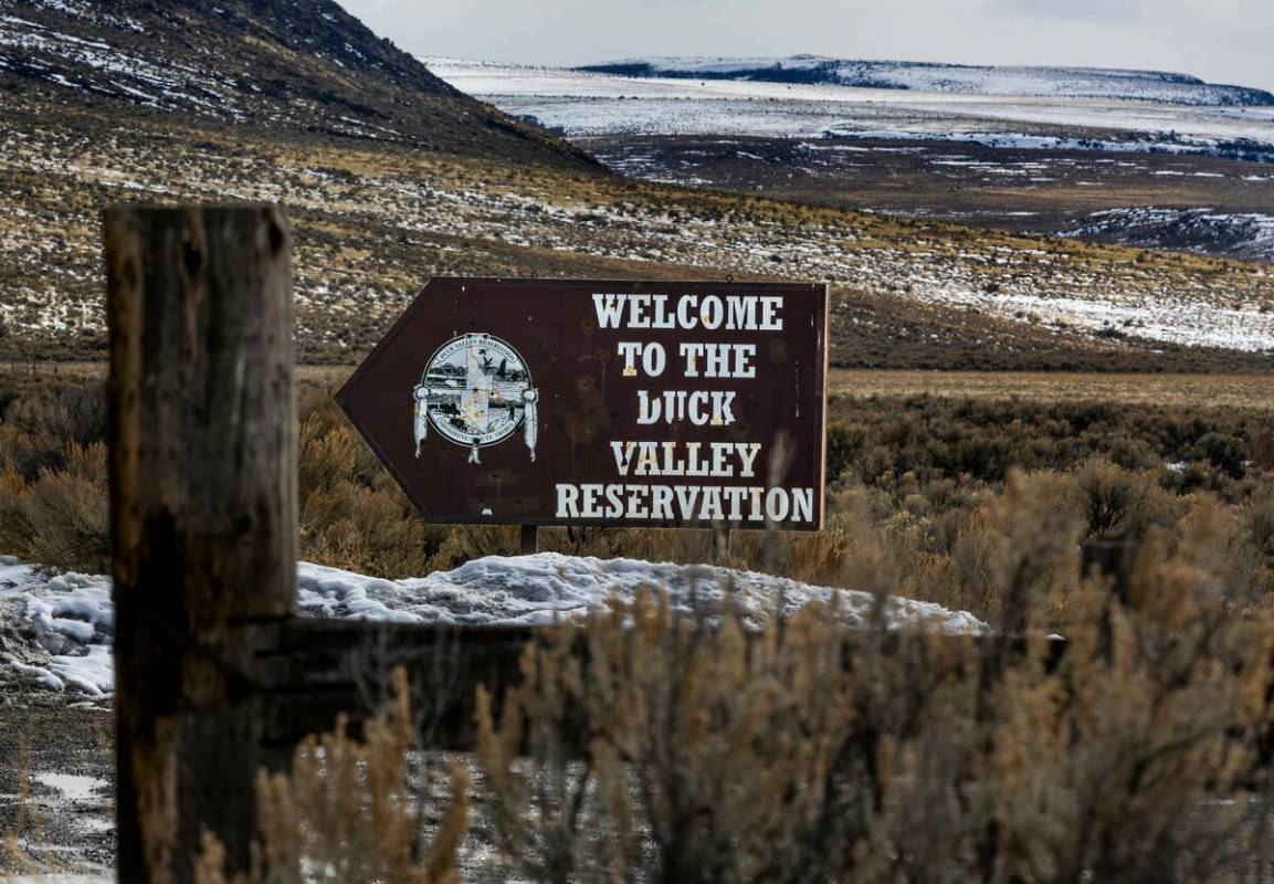 Welcome sign for the Duck Valley Indian Reservation in Owyhee, Nevada. (L.E. Baskow/Las Vegas R ...