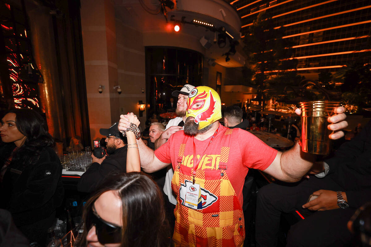 Jason Kelce (as "Nacho Libre") dresses in festive attire to support brother Travis Kelce's big ...