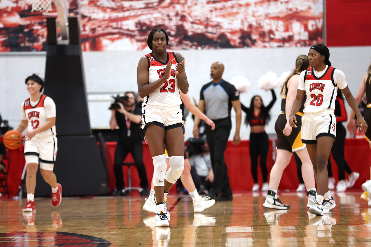 UNLV Lady Rebels center Desi-Rae Young (23) walks off the court after winning an NCAA college b ...