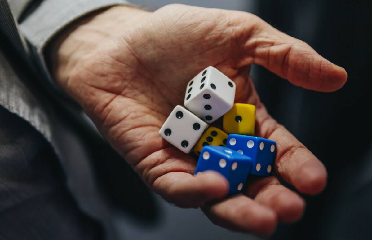 Non-casino dice are seen at Gambler’s General Store on Sunday, Feb. 18, 2024, in Las Vegas. ( ...
