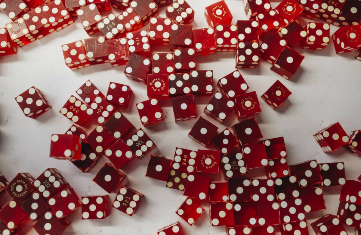 Casino dice are seen at Gambler’s General Store on Sunday, Feb. 18, 2024, in Las Vegas. (Made ...