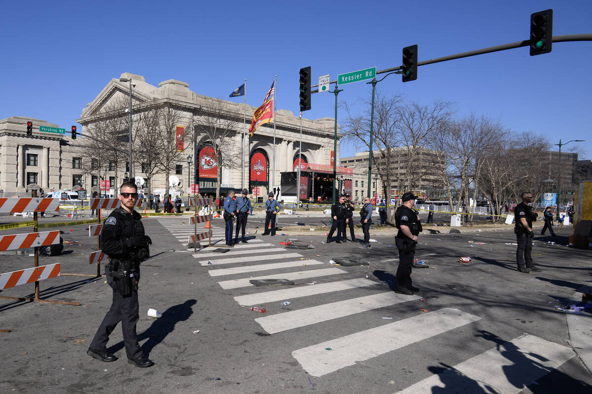 Police cordon off the area around Union Station following a shooting at the Kansas City Chiefs ...