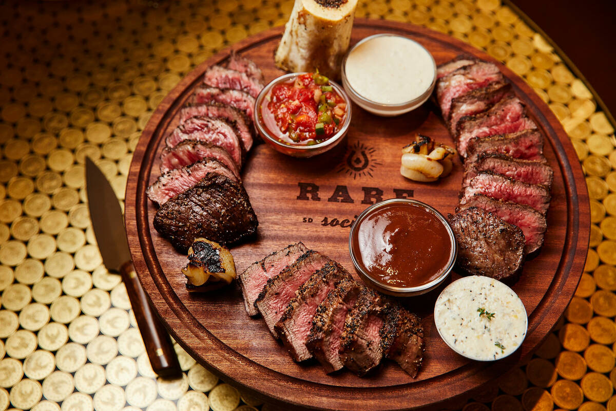A steak board from Rare Society steakhouse, which is planned to open in late 2024 at the UnComm ...