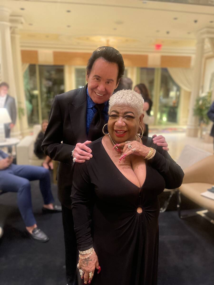 Wayne Newton is shown with comic headliner Luenell on Tuesday, Feb. 13, 2024 at Tower Suites Ba ...
