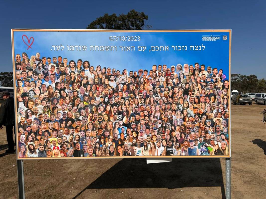 A photo of the Nova festival site near outside the Southern Israeli kibbutz of Re’im, with a ...