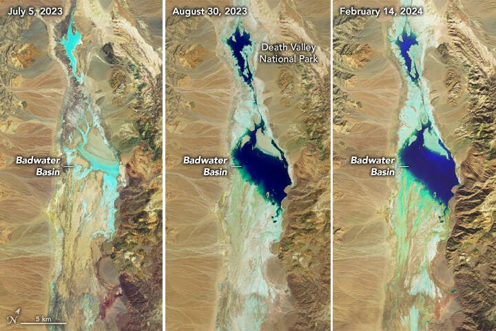 Satellite images recently released by NASA show that Lake Manly at Death Valley National Park i ...