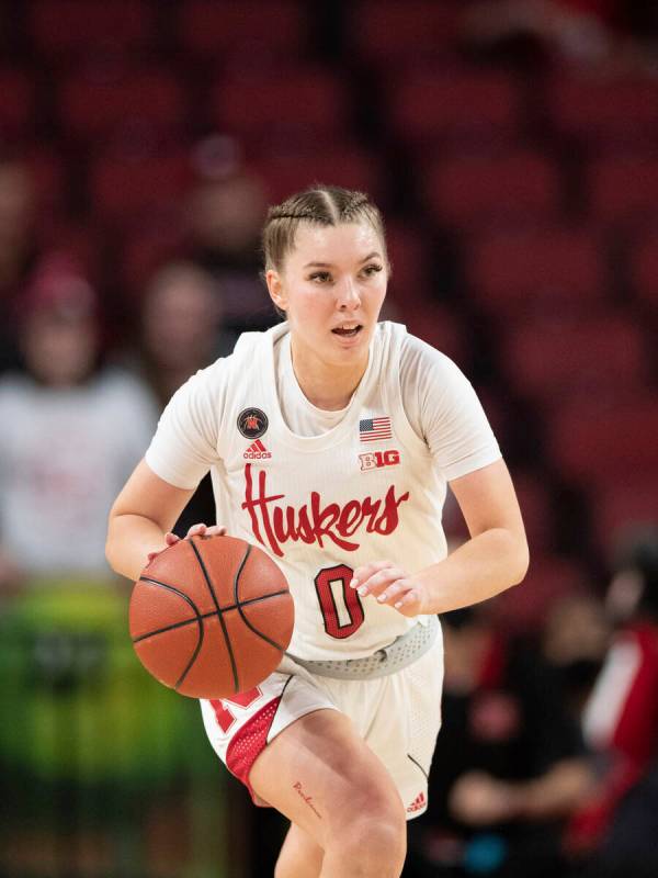 Nebraska's Ashley Scoggin (0) plays against Michigan during the second half of an NCAA college ...