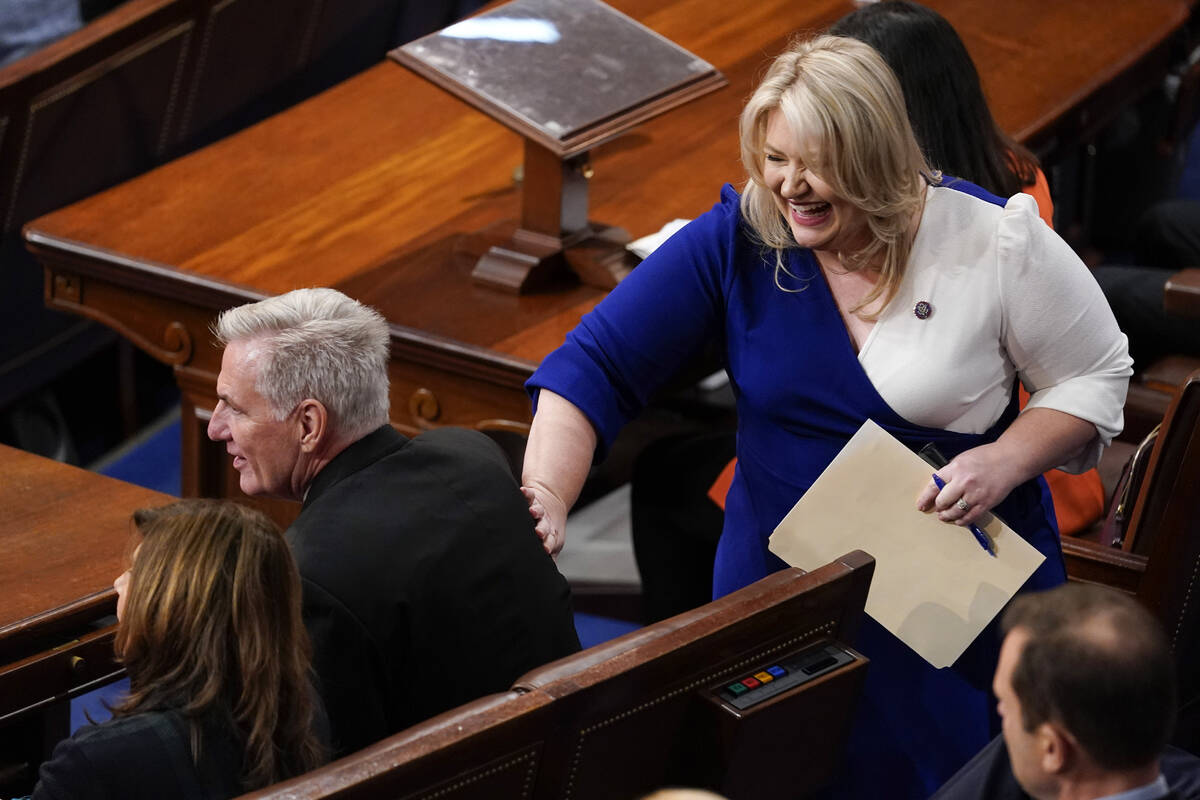 Rep. Kat Cammack, R-Fla., and Rep. Kevin McCarthy, R-Calif., in Washington, on Wednesday, Jan. ...