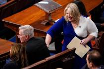 Rep. Kat Cammack, R-Fla., and Rep. Kevin McCarthy, R-Calif., in Washington, on Wednesday, Jan. ...