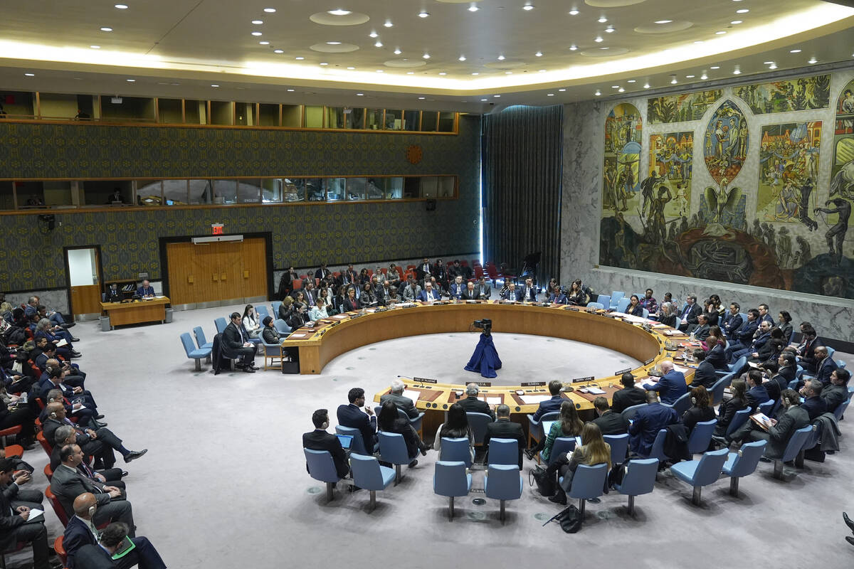 The Security Council meets before voting on a resolution concerning a ceasefire in Gaza at Unit ...