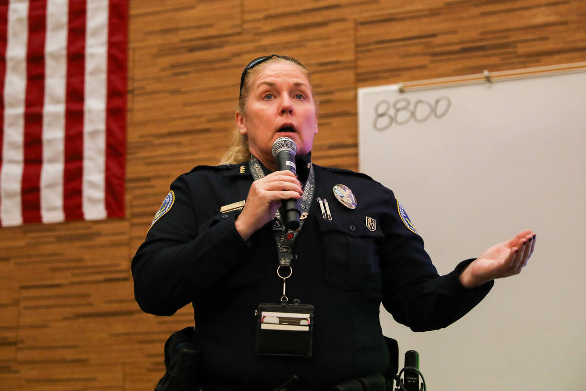 Henderson’s new Chief of Police Hollie Chadwick addresses a crowd of Henderson residents ...